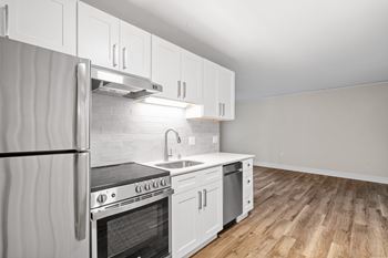 Modern kitchen at skye at belltown apartments in seattle, wa 98121